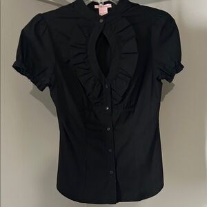 Fire Los Angeles Black Ruffle-Trim Button Front Blouse